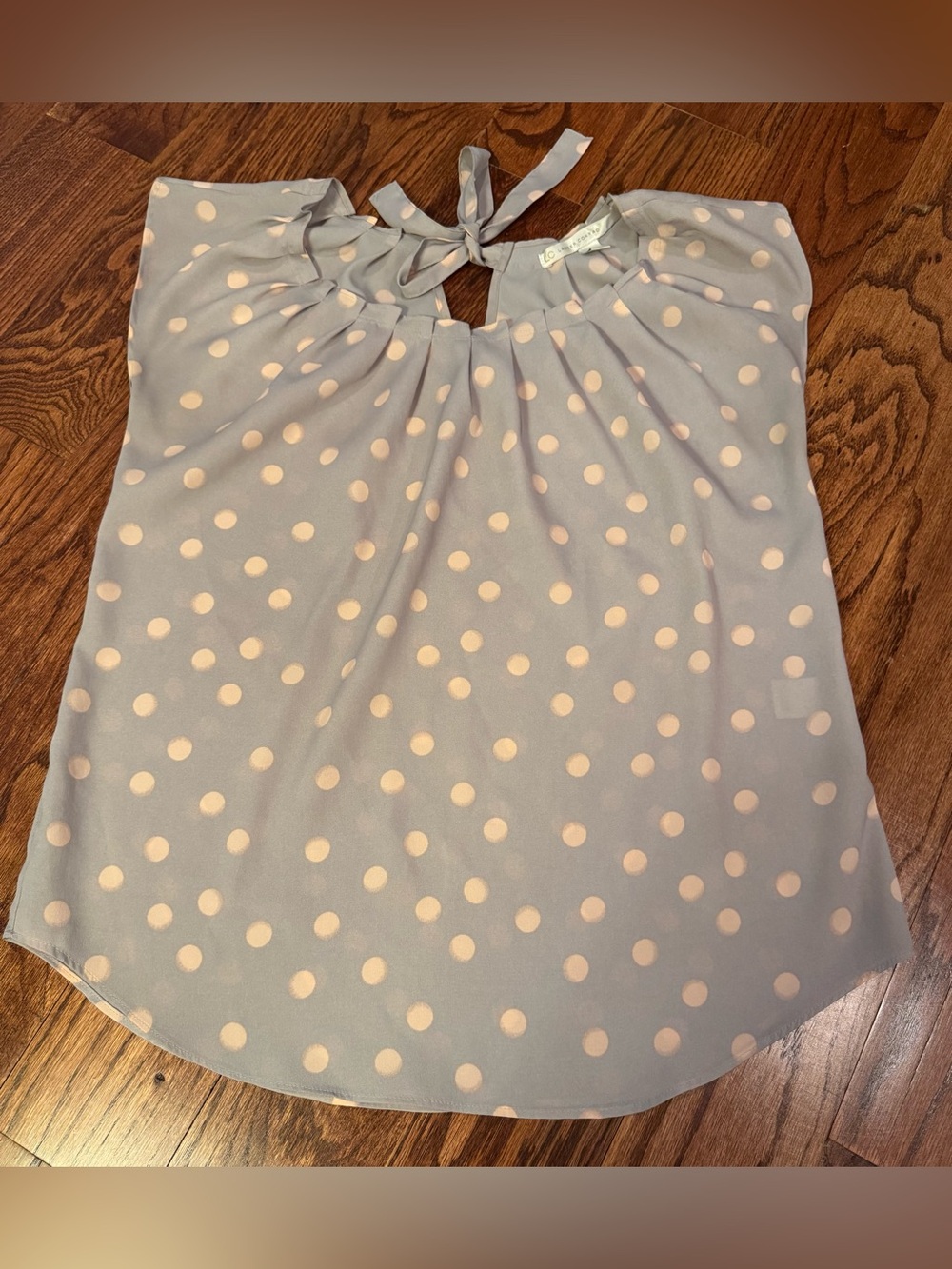LC Lauren Conrad Light Grey with Pink Polka Dot Top